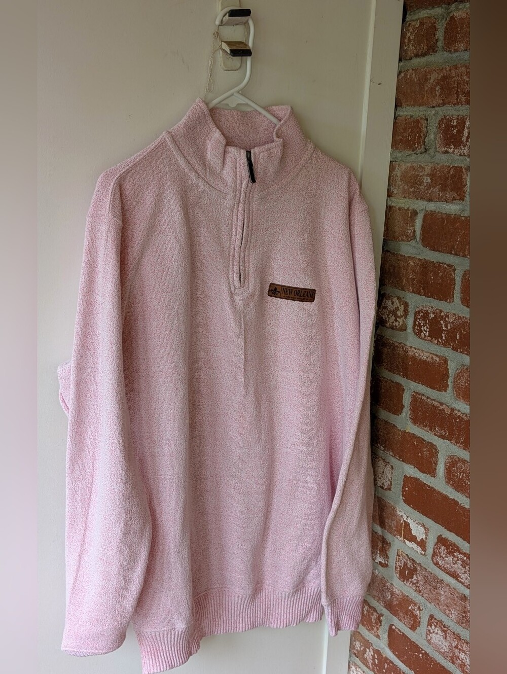 Pale Pink, Warm Quarter-Zip Pullover Sweatshirt, W/ NOLA French Quarter Insignia